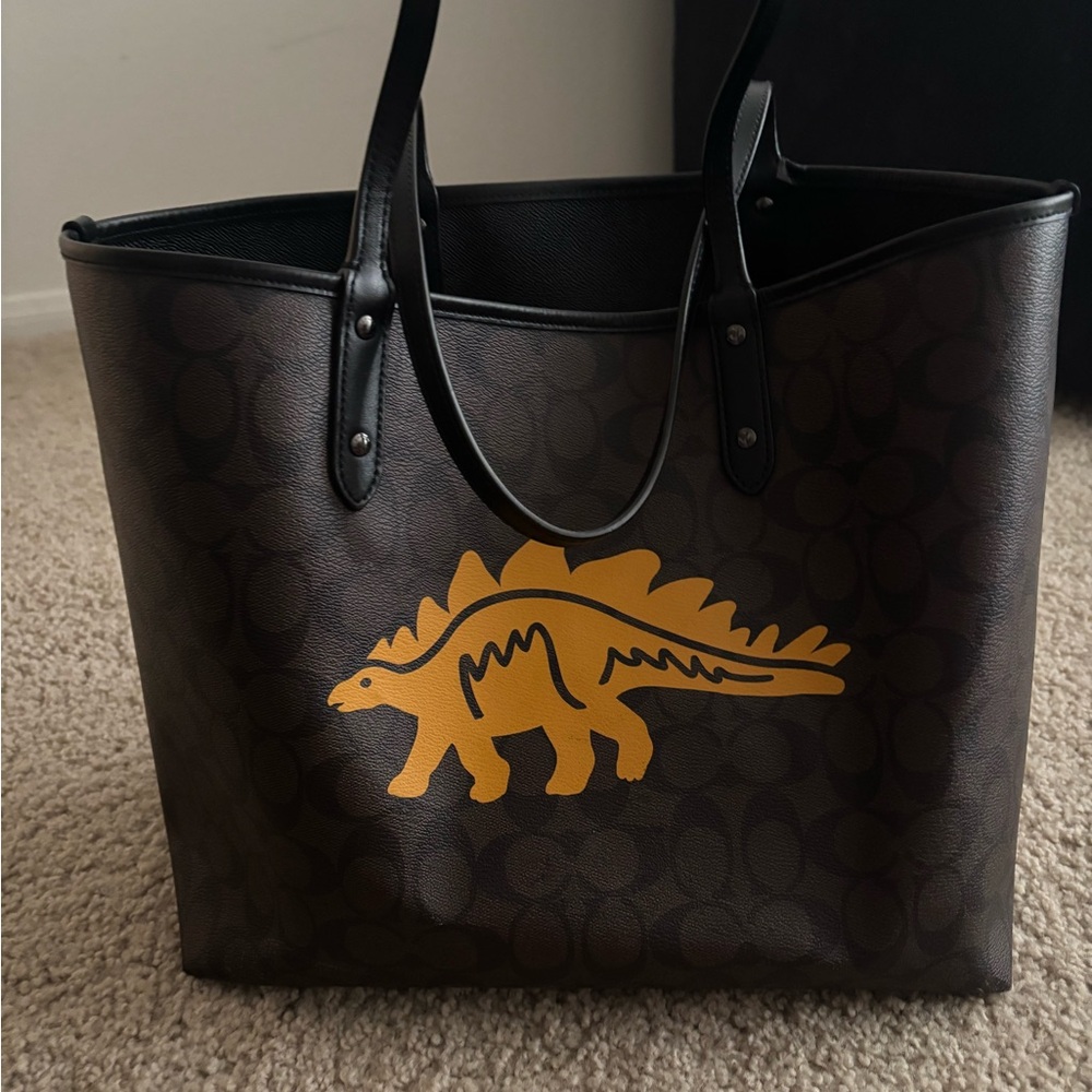 NEW LISTING Coach Black and Brown Tote Bag with Dinosaur Print